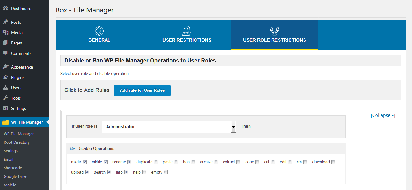 User Role restrictions